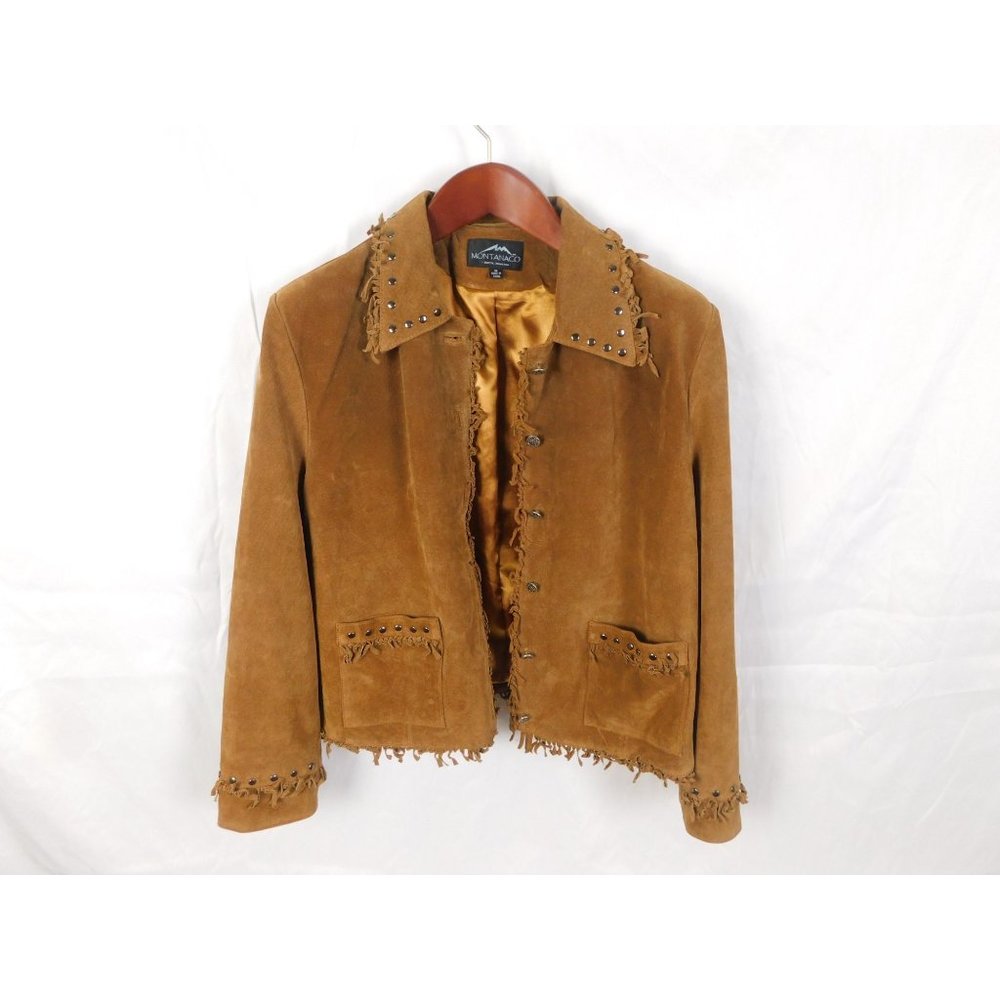 Montanaco Caramel Suede Fringe Studded Western Jkt Med